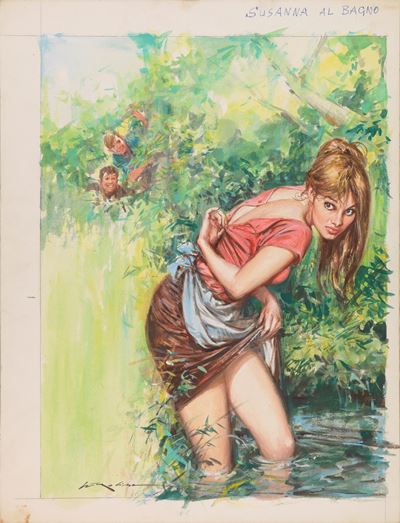 Susanna al bagno, tempera su cartone