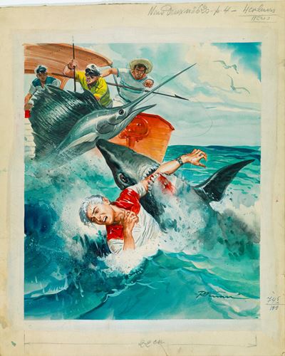 Squalo in alto mare, tempera su cartone, 1959