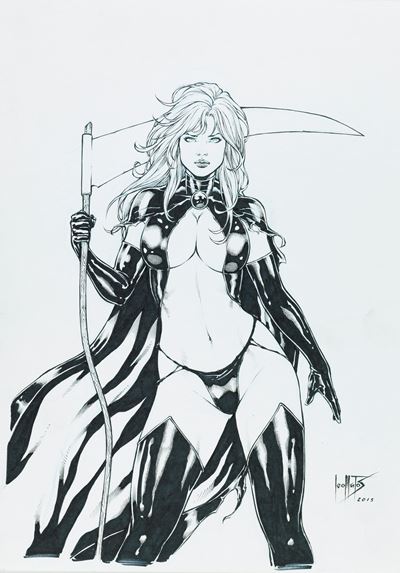 Lady Death, matita e china su cartoncino