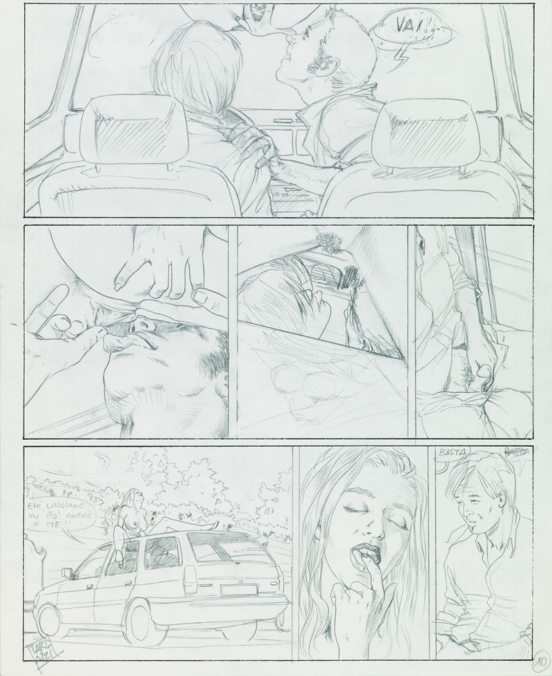 Luca Tarlazzi - Car party, matita su carta 25 x 30,5 cm