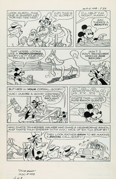 Topolino e le vacanze al ranch, matita e china su cartoncino