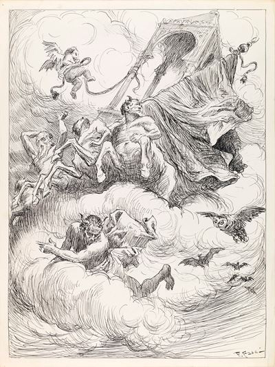 Illustrazione per L'Orlando furioso, matita e china su cartoncino