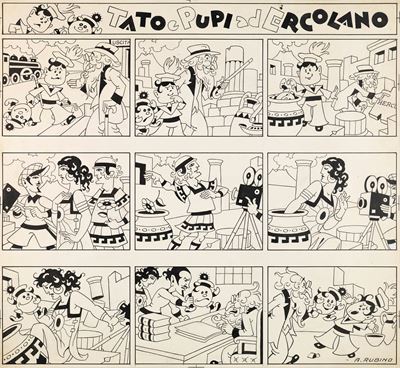 Tato e Pupi ad Ercolano, matita e china su cartoncino