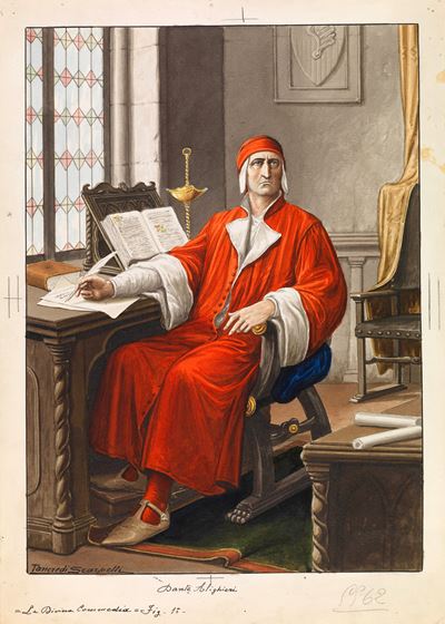 Illustrazione per il frontespizio de 'La Divina Commedia', 1935, matita, china, acquerello e temp...