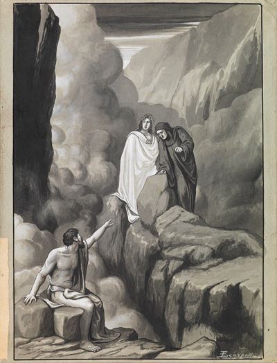 La Divina Commedia - Purgatorio, matita, china, acquerello e tempera su cartoncino