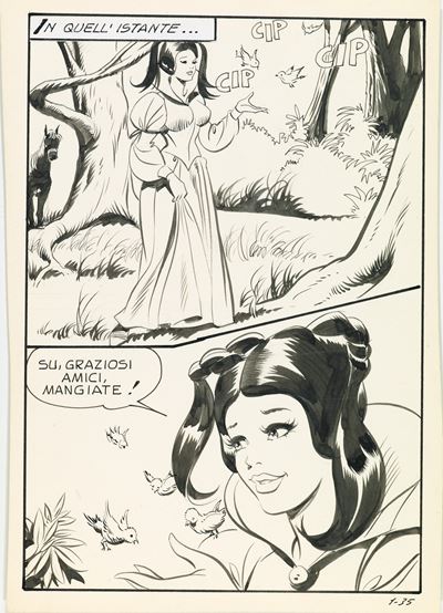 Biancaneve - I Sette Nani viziosi, matita e china su cartoncino
