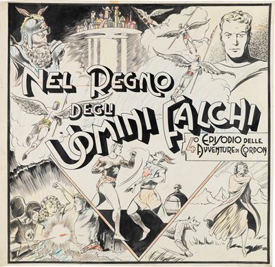 Originale di copertina di Flash Gordon, Nel Regno degli Uomini Falchi, pastello e china su carton...