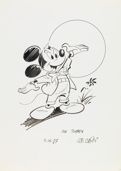 Topolino, matita e china su cartoncino