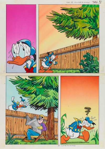 Paperino, tempera su cartoncino e rodovetro
