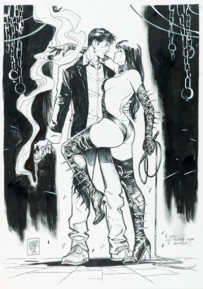 Dylan Dog & Mater Morbi, matita e china su cartoncino