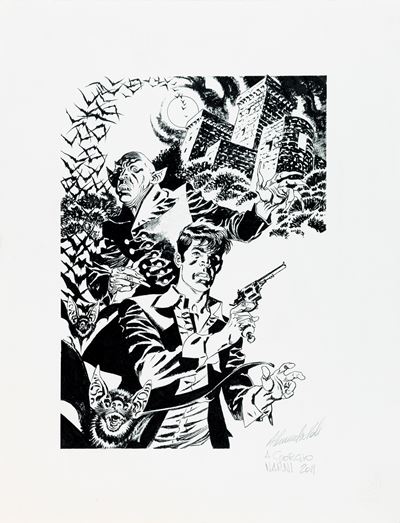 Illustrazione originale di Dylan Dog, matita e china su cartoncino