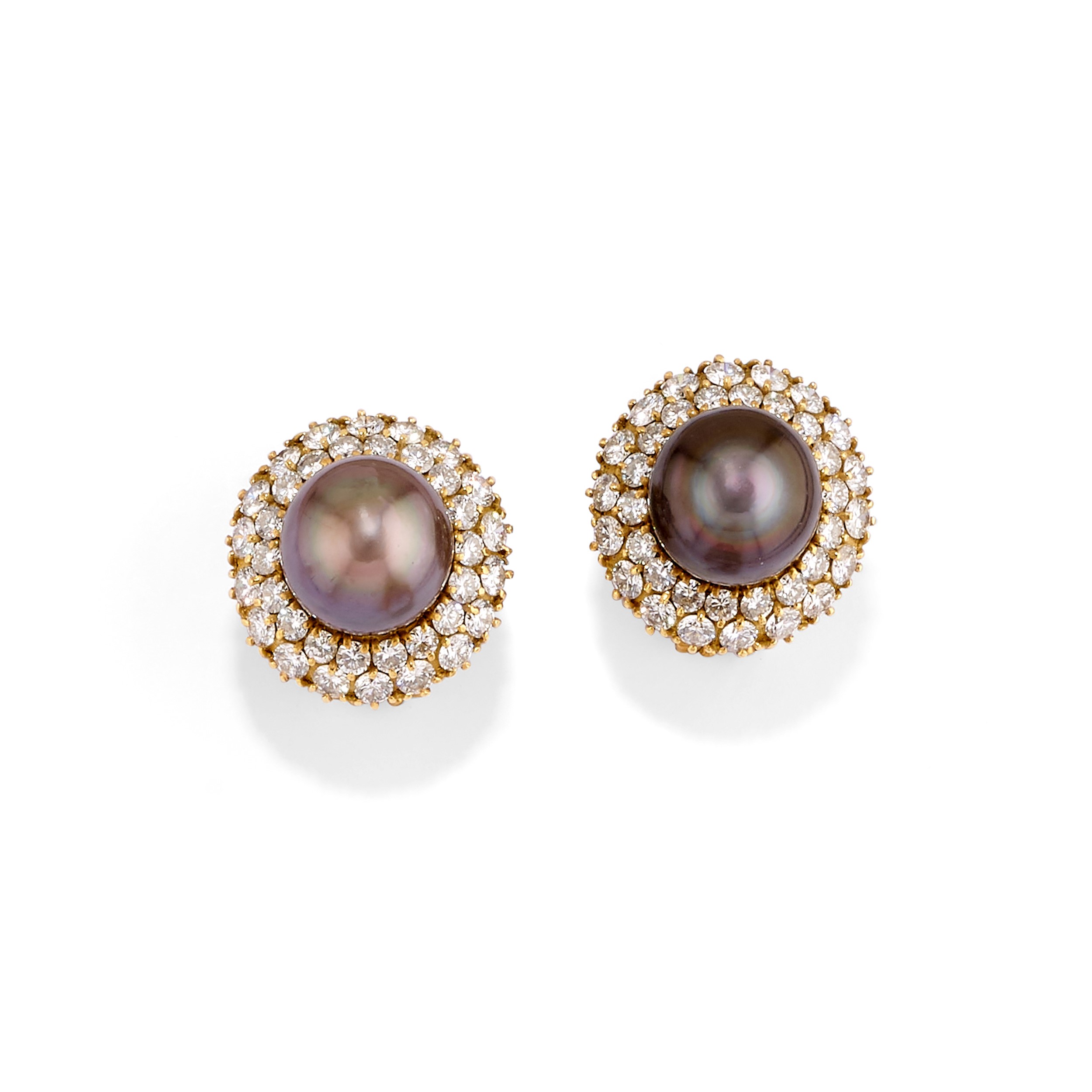 Demi-parure con perle Tahiti, oro giallo 18k e diamanti (anello e orecchini con chiusura a clip)