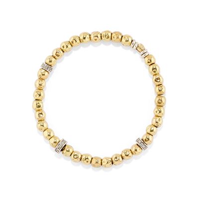 Bracciale in oro bicolore 18k con maglia elasticizzata, boules e diamanti taglio huit-huit