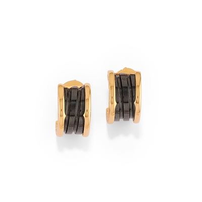 Orecchini, Collezione B.Zero1, in oro giallo 18k con fascia in ceramica nera