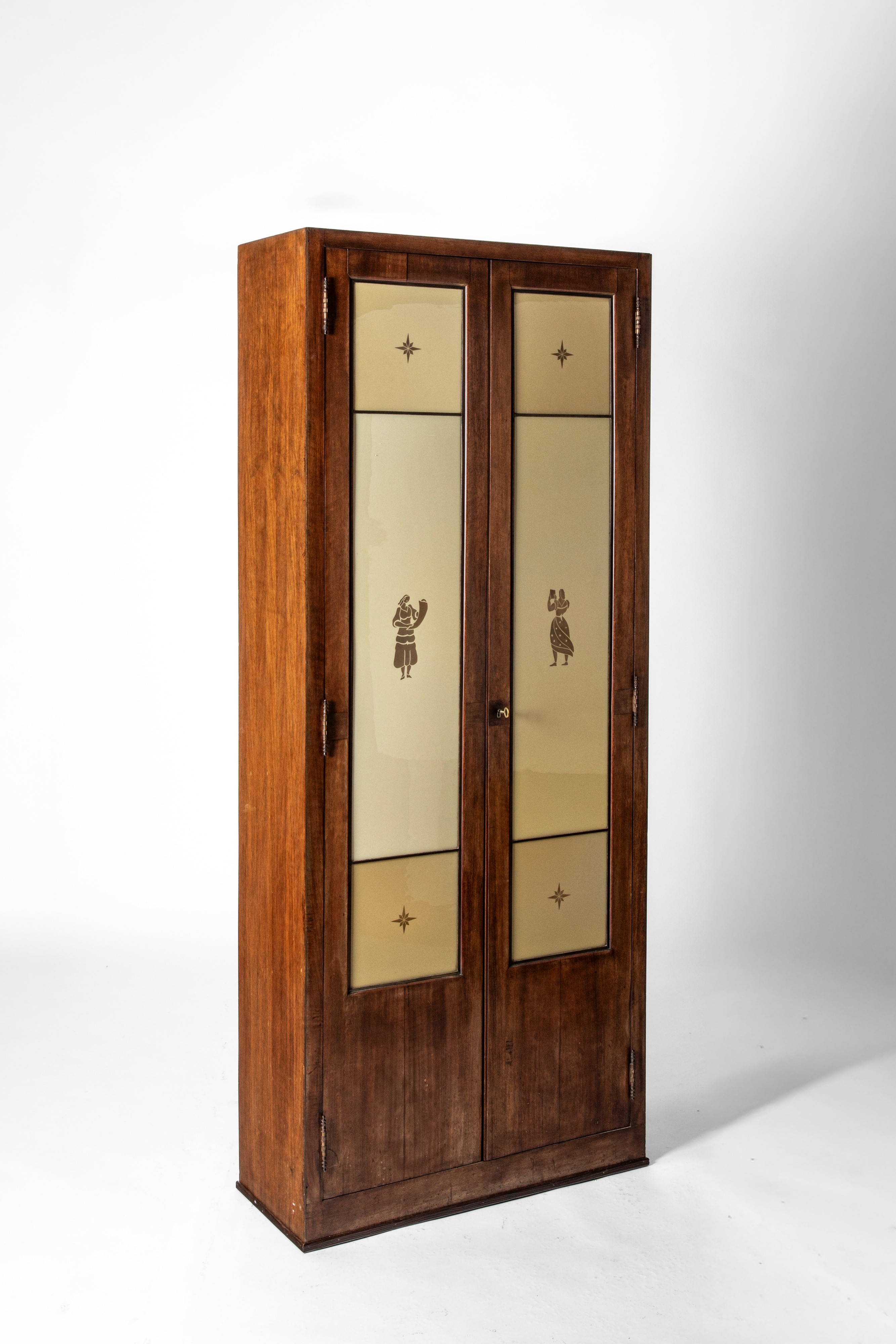 Manifattura Italiana - Mobile da archivio con schedario, legno e vetro colorato, 1920 circa