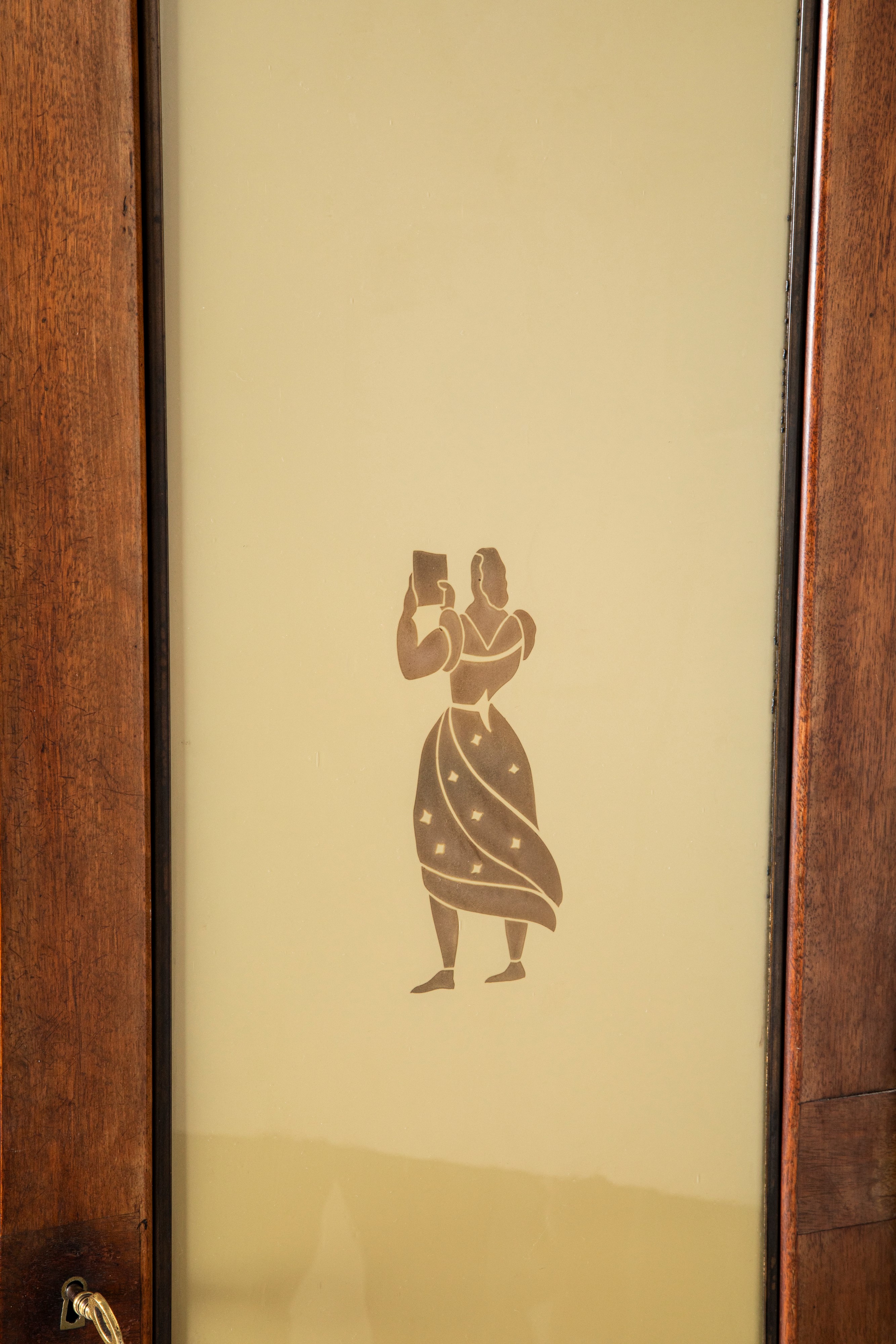 Manifattura Italiana - Mobile da archivio con schedario, legno e vetro colorato, 1920 circa