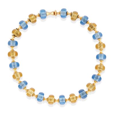 Collana in oro giallo 18k con boules in vetro colorato