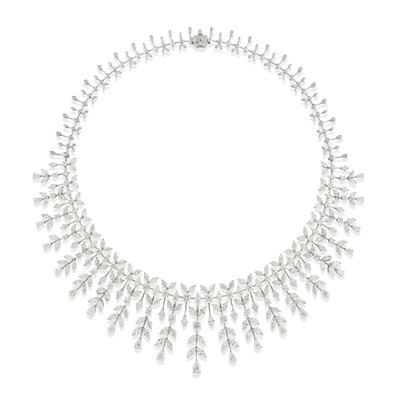 Collana a girocollo in oro bianco 18k con diamanti, pendenti a cascata