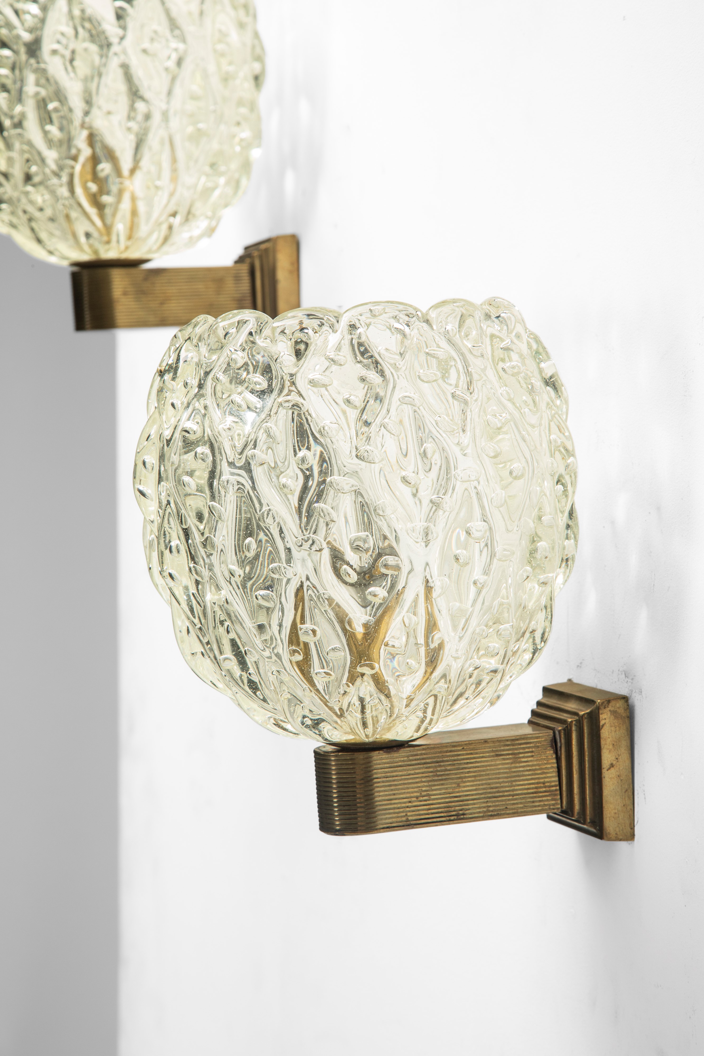 Barovier & Toso - Coppia di lampade a parete in vetro e ottone