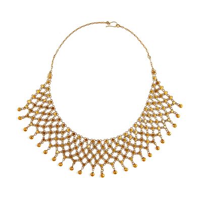 Collana a bavaglino in oro giallo 18k con motivo a stelline e sfere pendenti
