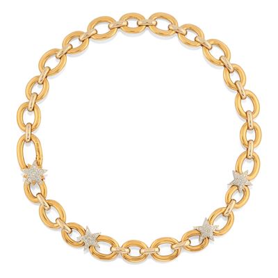 Collana con stelle in oro bicolore 18k, diamanti taglio brillante