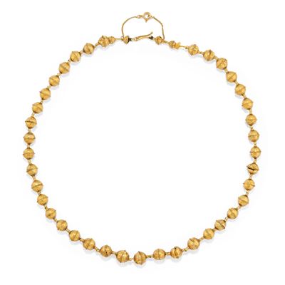 Collana in oro giallo 18k a boules con decoro a cordoncino, XIX-XX secolo