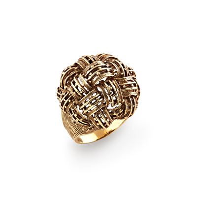 Anello, in oro giallo 14k con motivo intrecciato traforato
