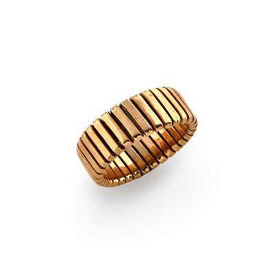 Anello in oro giallo 18k a maglia piatta, tipo tubogas