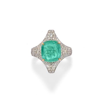 Anello con smeraldo, oro giallo 14k e argento
