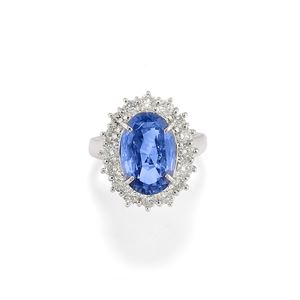 Anello con zaffiro Ceylon e diamanti