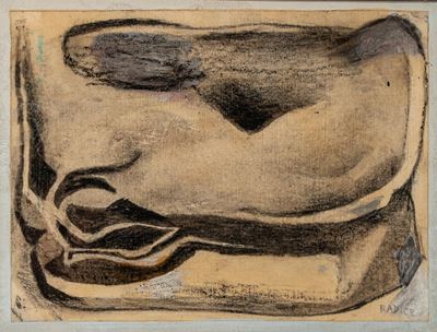 Senza titolo (tecnica mista su tela non intelaiata applicata su cartoncino), 1955