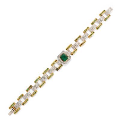 Bracciale in oro bicolore 18k con smeraldi e diamanti