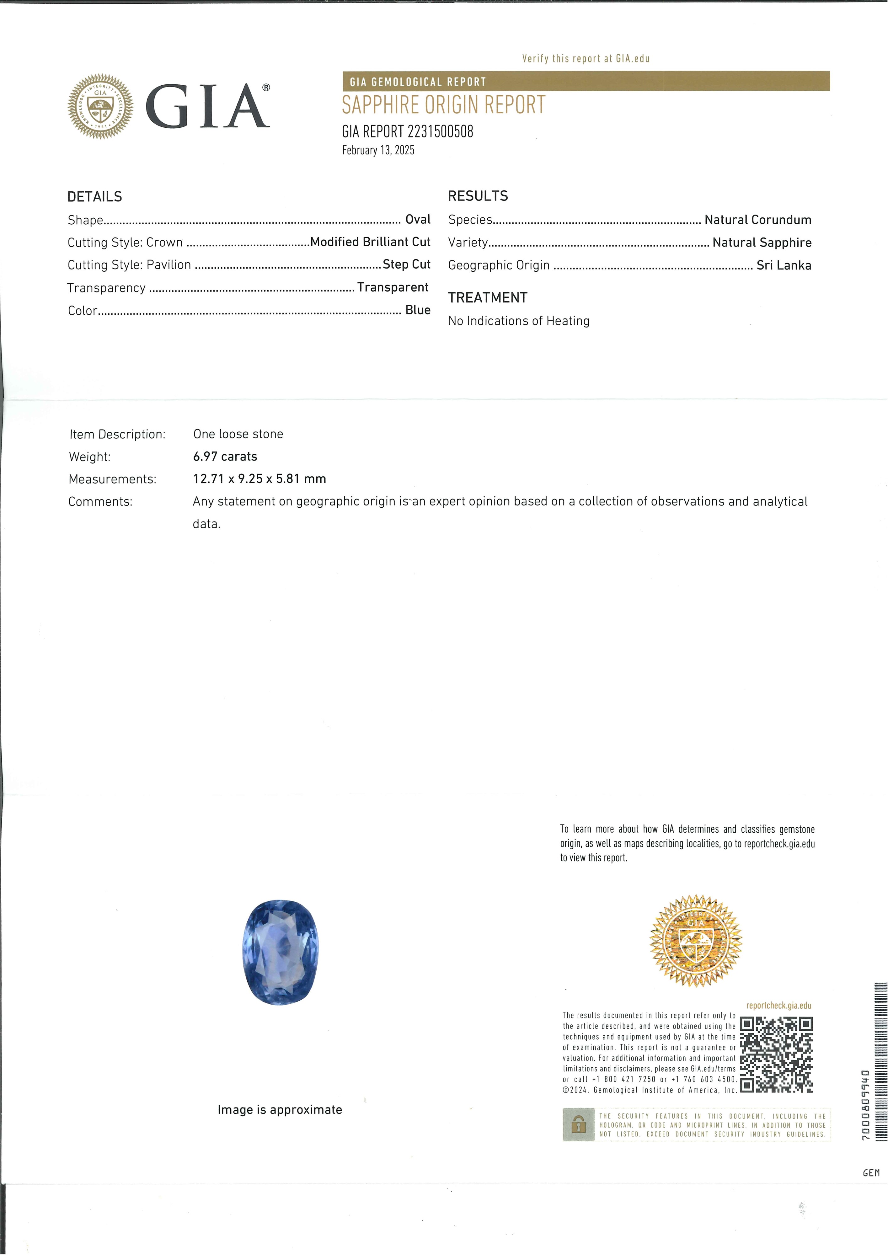 Anello con zaffiro Ceylon ovale certificato GIA, zaffiro no heat, in oro giallo 18k