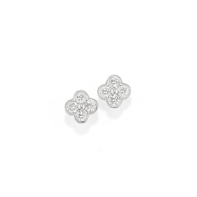 Orecchini a quadrifoglio, in oro bianco 18k con diamanti taglio brillante (tot. ca. 0,40 ct)