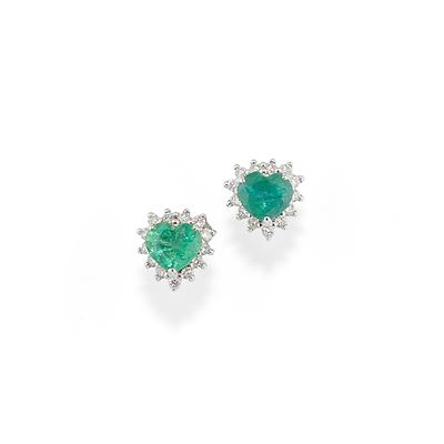 Orecchini, oro bianco 18k con smeraldi e diamanti