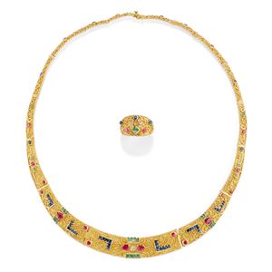 Demi parure con pietre di colore