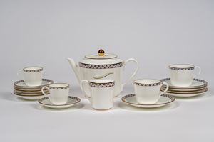 Richard Ginori, Laveno Manufactory, "Zaffiro" service in white porcelain outlined in gold with geometric decoration border