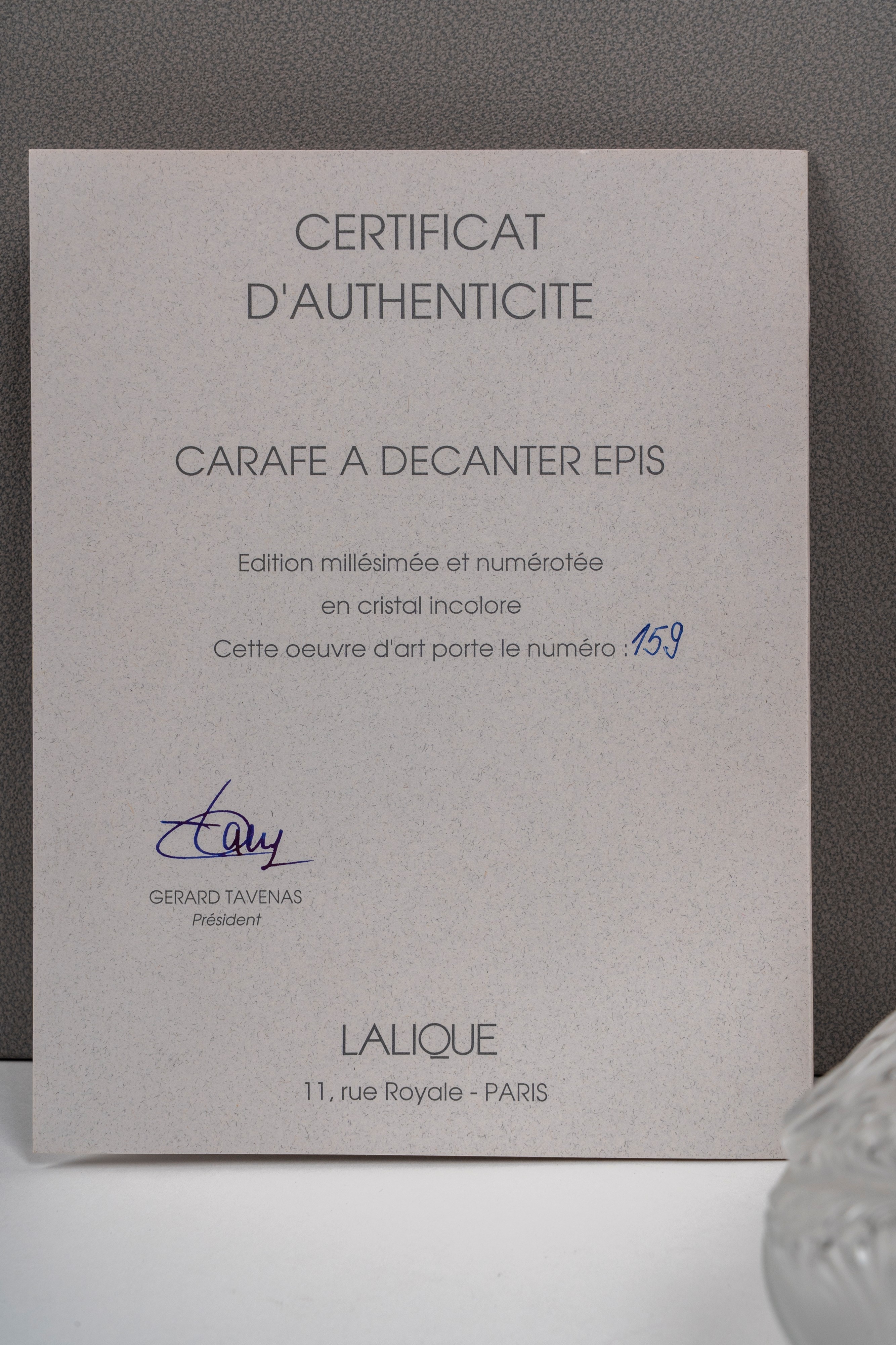 Lalique. Carafe À Décanter "epis" in Cristallo Trasparente, 2001