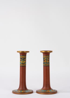 Pair of stoneware candlesticks, France, early 20th century