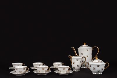 Servizio da Caffè da Sei in Porcellana Bianca con Fiorellini in Oro, Richard Ginori, Inizi Secolo...