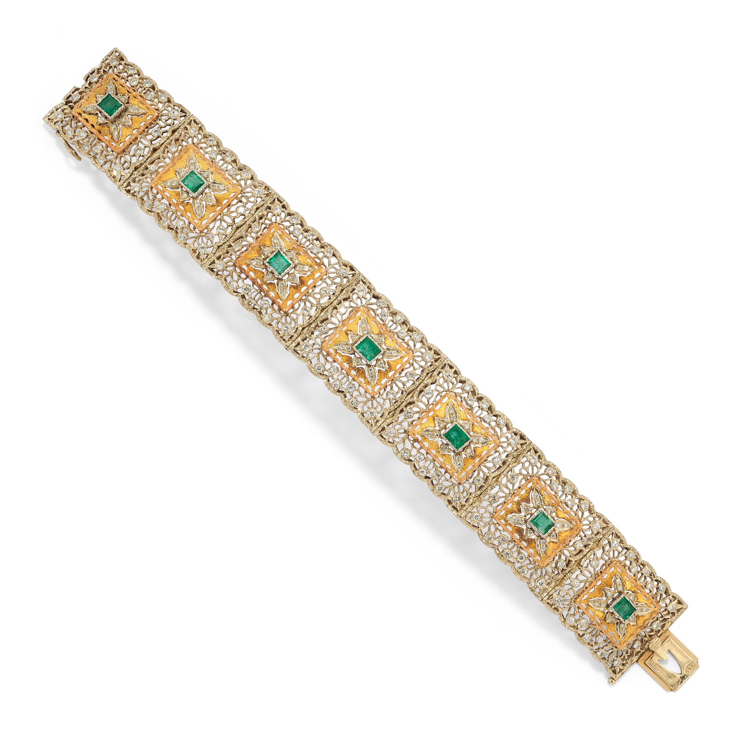 Parure con smeraldi e diamanti, nei tre ori 18k