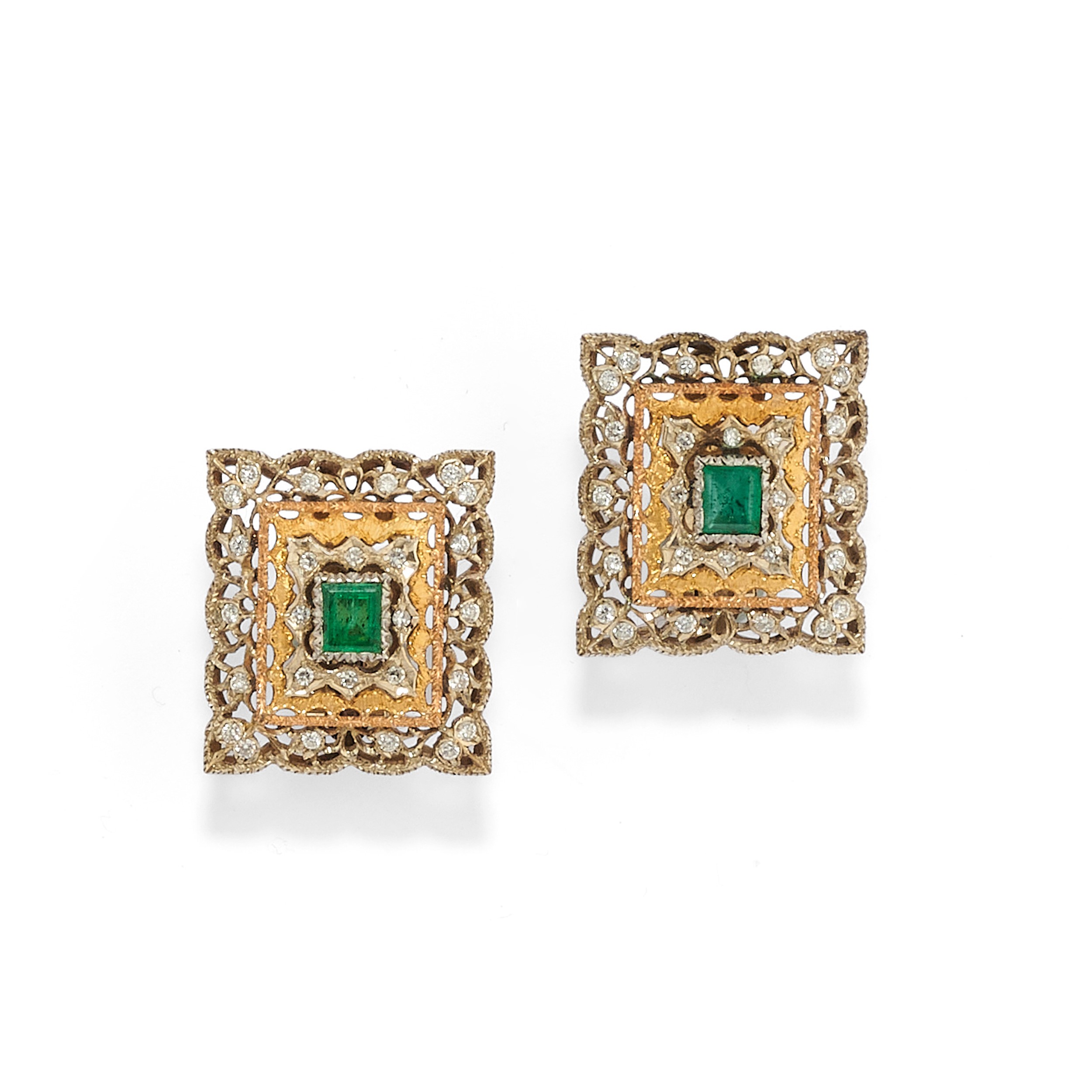 Parure con smeraldi e diamanti, nei tre ori 18k