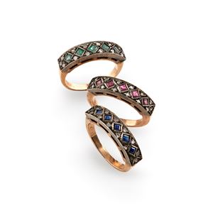 Set of three rings with colored stones