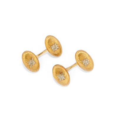 Gemelli, oro bicolore 18k con diamante taglio huit-huit in stile Buccellati