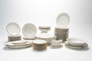 White porcelain set with a gold-tone wavy edge. Laveno Verbano.