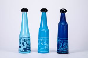 lot of three glass bottles with plastic cork for Rosso Antico, ed. 1, 2,3