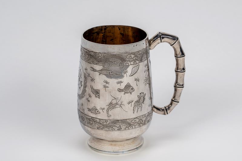 Tankard in argento maker Woshing, Cina, 1875-1915