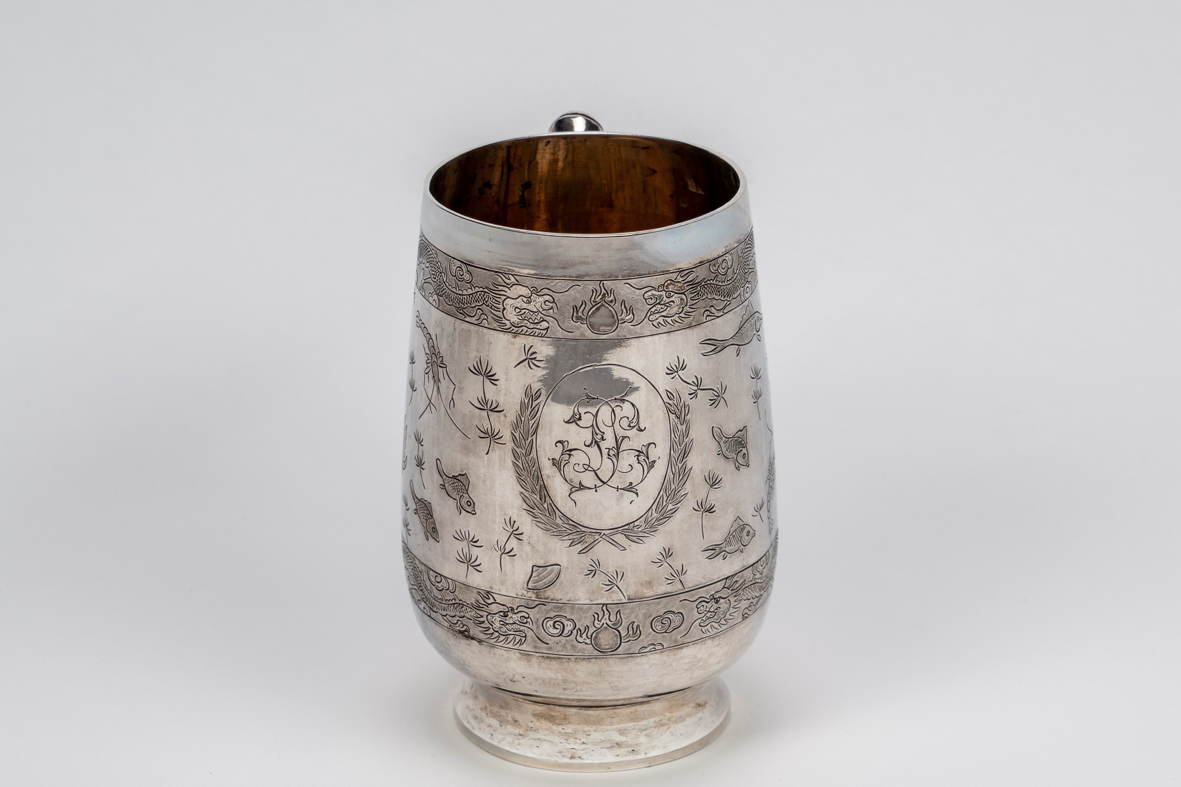 Tankard in argento maker Woshing, Cina, 1875-1915