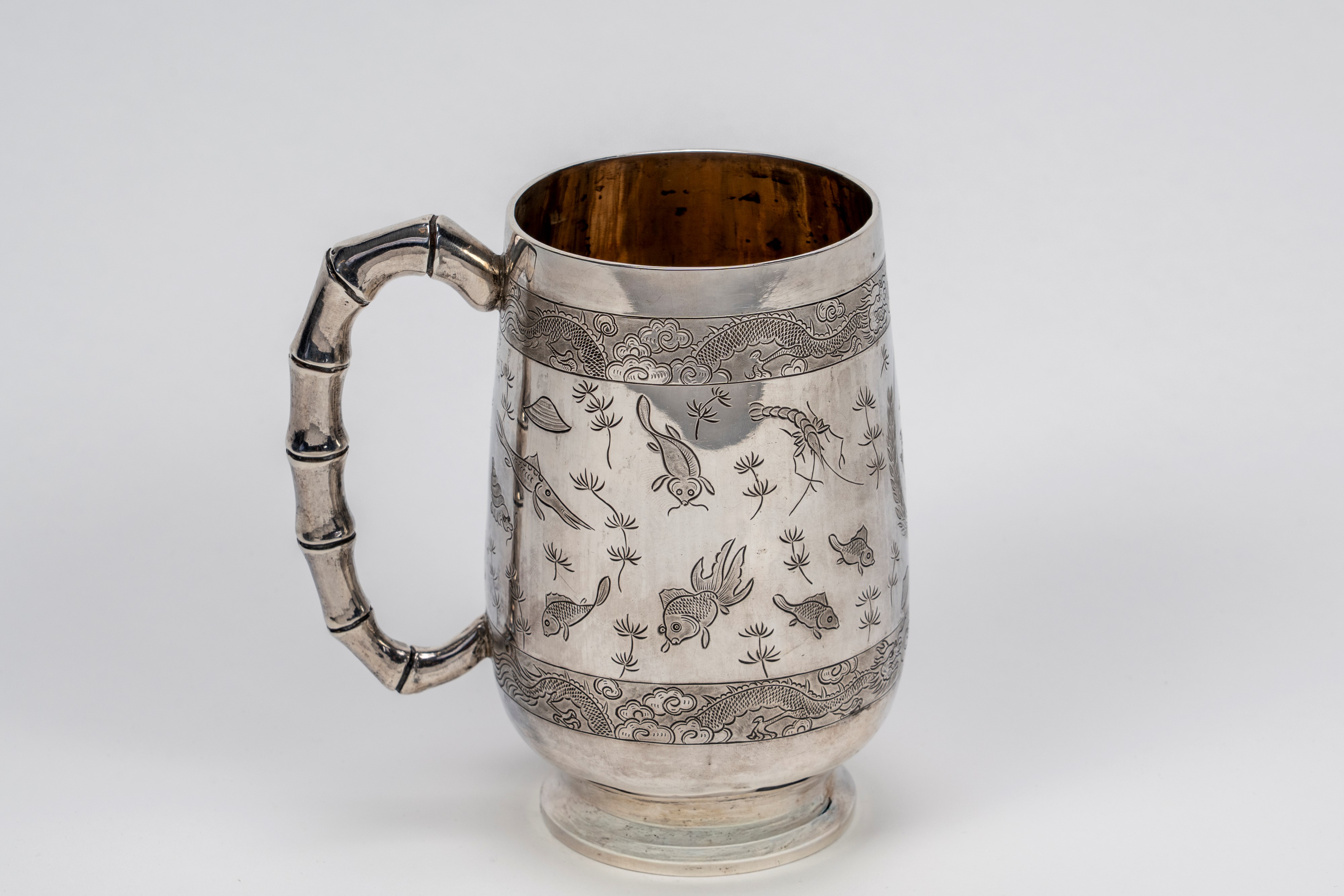 Tankard in argento maker Woshing, Cina, 1875-1915