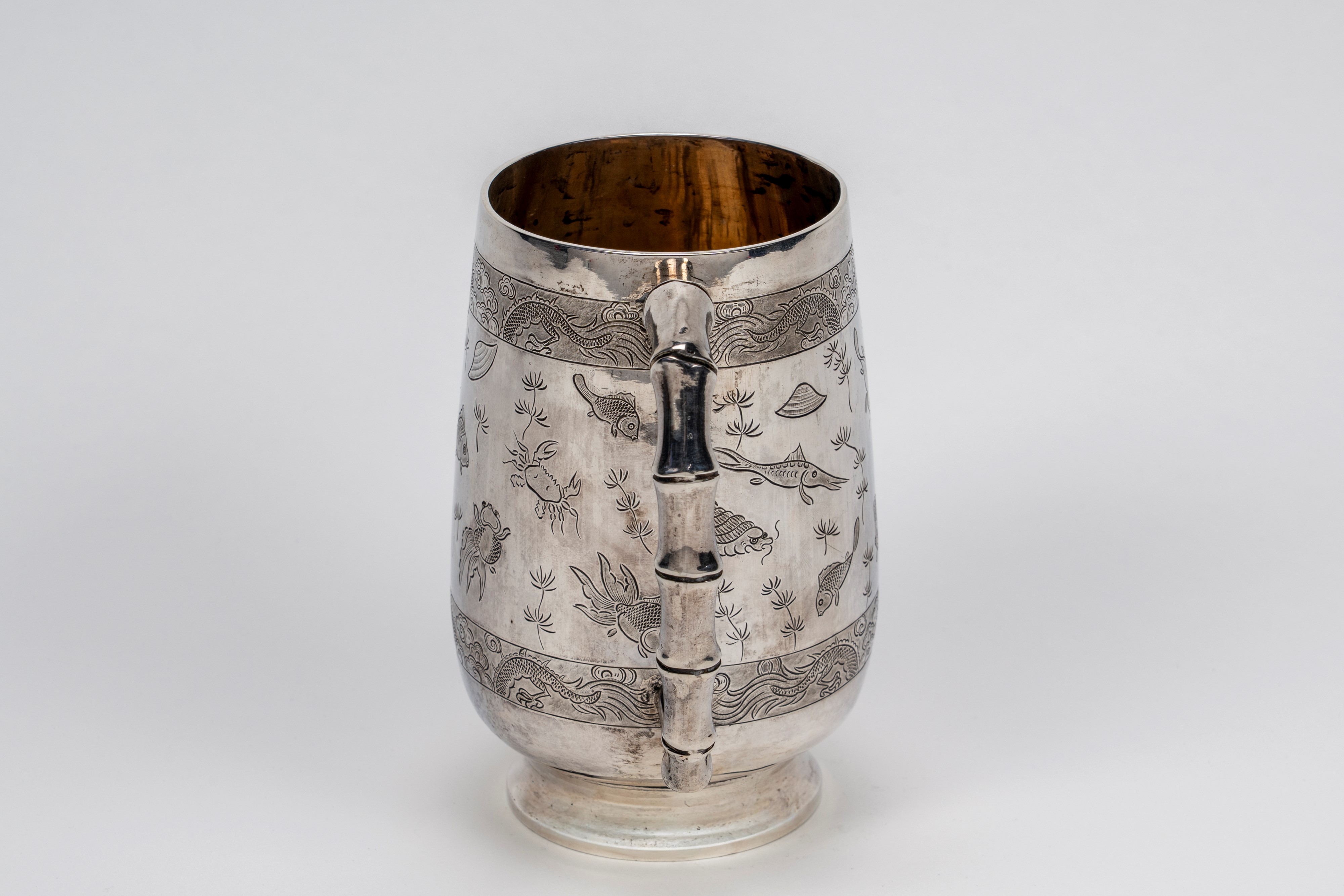 Tankard in argento maker Woshing, Cina, 1875-1915